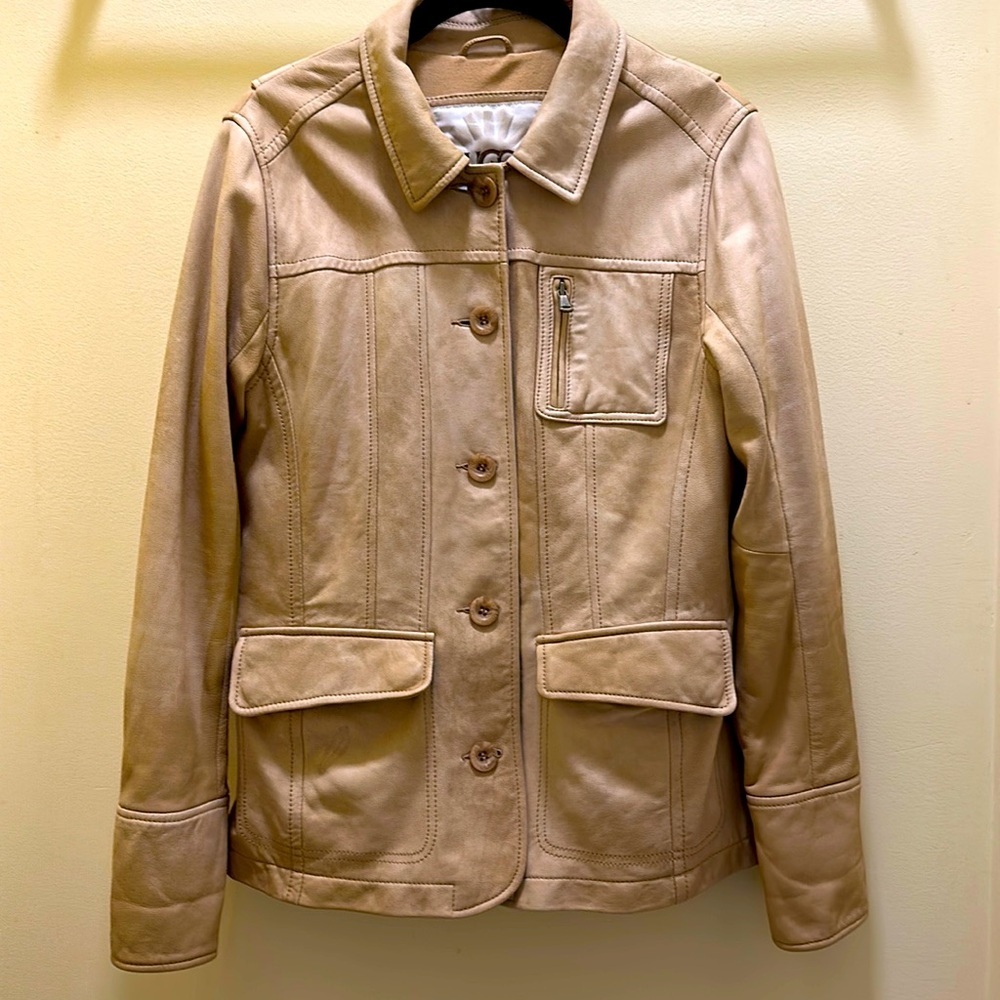 UGG Australia Genuine Lamb Leather Jacket - Tan Beige Button Up Coat, Size M - Picture 2 of 15